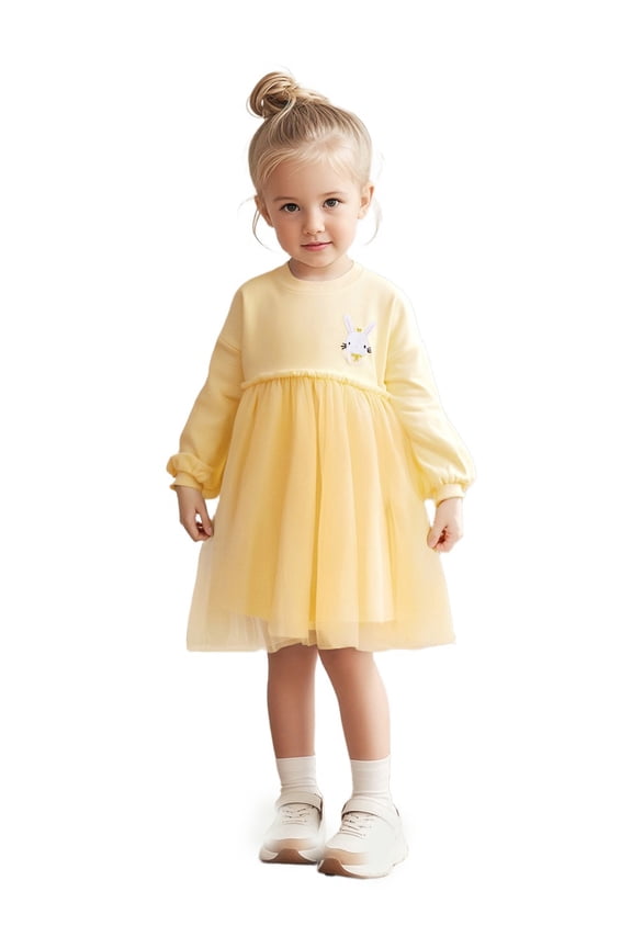 Little Girl Long Sleeve Tutu Dress Cotton Casual Applique Tulle Dresses Tollder Kids A-line Christams Party Dress