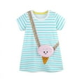 thumbnail image 1 of Emy Dola Little Girl's Summer Dresses Cotton Short Sleeve A-Line Striped Jersey Dress With Cute 3D Cat Pocket Toddler Midi Casual Sundress, 1 of 7