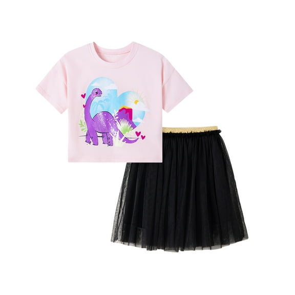Emy Dola Little Girls 2 Pcs Summer Tutu Dress Outfits For 2-7T Toddler Kids Unicorn Short Sleeve T-shirt and Glimmer Waist Tulle Skirt Set