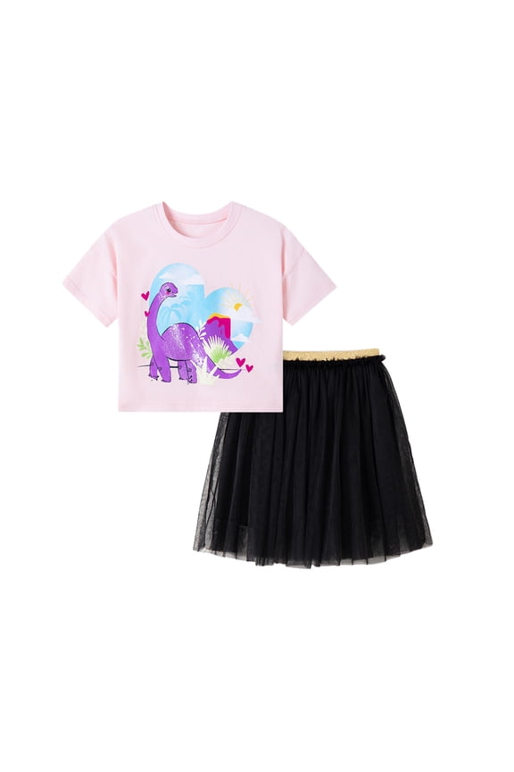 Little Girls 2 Pcs Summer Tutu Dress Outfits For 2-7T Toddler Kids Unicorn Short Sleeve T-shirt and Glimmer Waist Tulle Skirt Set