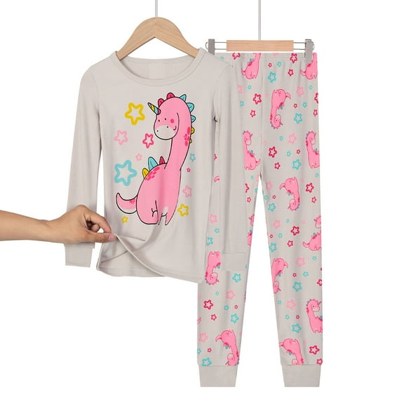 Emy Dola Little Girls Dinosaur Pajamas Sets Long Sleeve Tops and Long Pants Pjs Jammie Set For 3-9 Years Toddler's Sleepwear