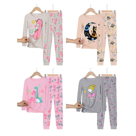 Emy Dola Little Girls Dinosaur Pajamas Sets Long Sleeve Tops and Long Pants Pjs Jammie Set For 3-9 Years Toddler's Sleepwear