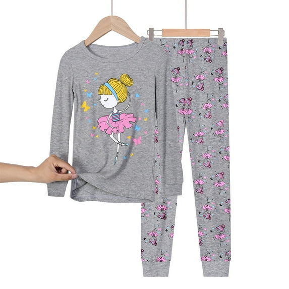 Emy Dola Little Girls Dinosaur Pajamas Sets Long Sleeve Tops and Long Pants Pjs Jammie Set For 3-9 Years Toddler's Sleepwear