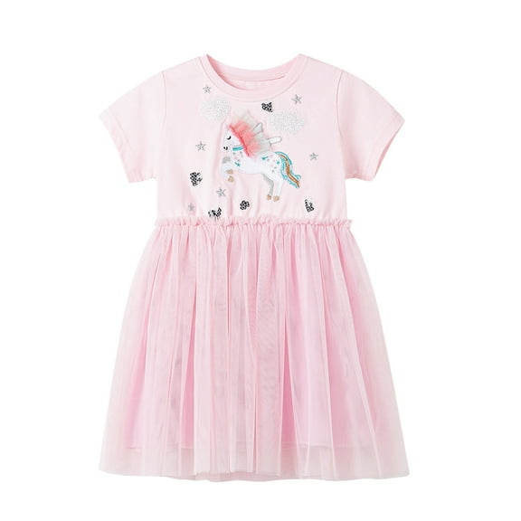 Emy Dola Little Girls Tutu Dress Unicorn Appliques Fluffy Tiered Party Tulle Dresses for Kids 2-7Y