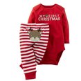 thumbnail image 1 of Emy Dola My First Christmas Romper Outfits For Newborn Baby Boy's Long Sleeve Santa Claus Bodysuit Stripes Pants Set 2-piece Xmas Clothes, 1 of 9
