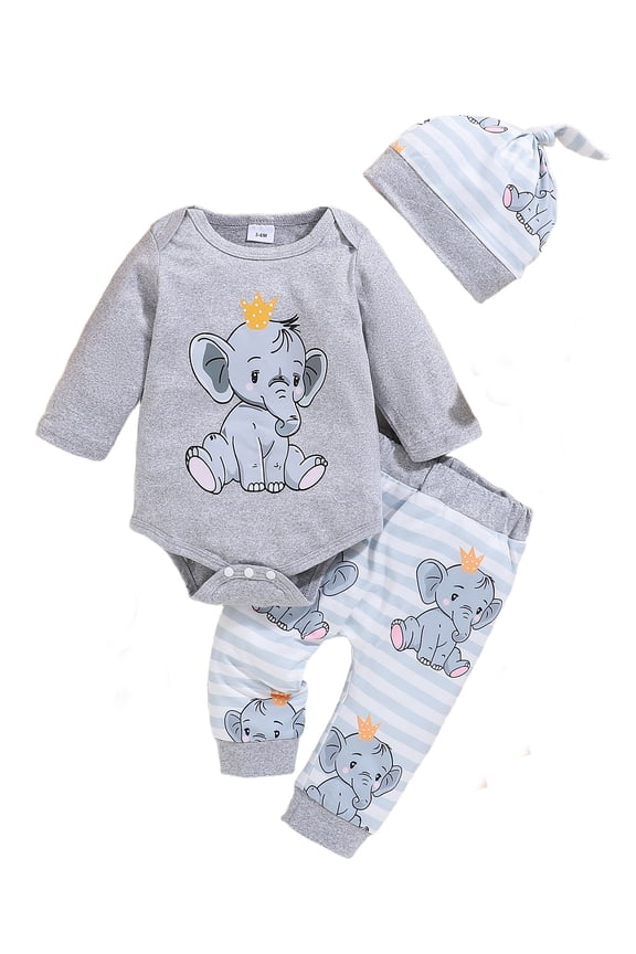 Newborn Baby Boy Clothes Animal Print Long Sleeve Romer + Pants + Hat 3 PCS Infant Outfits Set 0-28 Months-Bees
