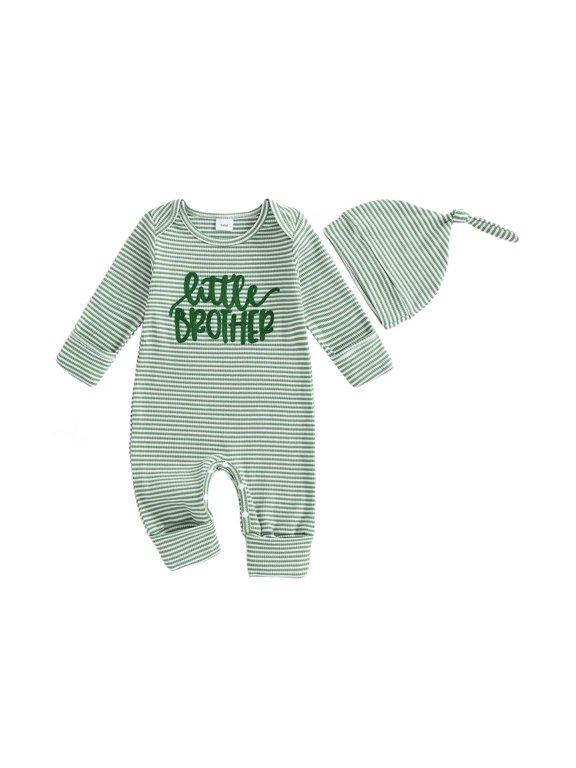 Newborn Baby Boy Fall Outfit Romper Little Brother Lil Bro Long Sleeve Jumpsuit Bodysuit Cute Infant Waffle Clothes