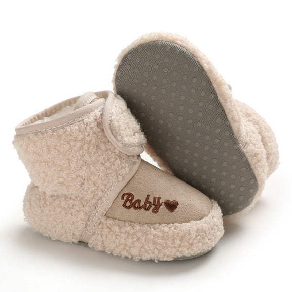 Emy Dola Newborn Baby Boy Girl Soft Fleece Booties Stay On Infant Slippers Socks Shoe Non Skid Gripper Toddler First Walkers Winter Ankle Crib Shoes 0-12M