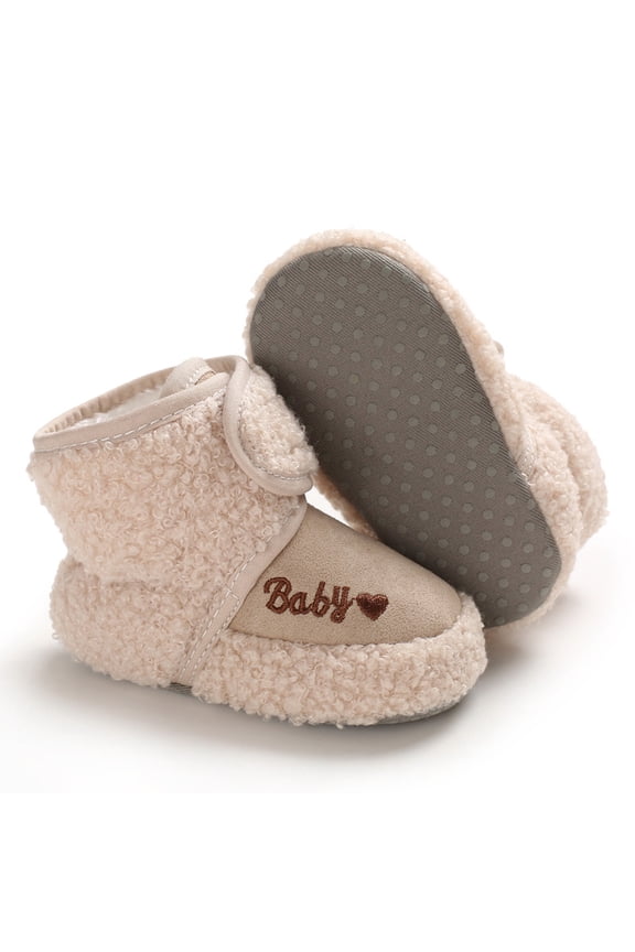 Newborn Baby Boy Girl Soft Fleece Booties Stay On Infant Slippers Socks Shoe Non Skid Gripper Toddler First Walkers Winter Ankle Crib Shoes 0-12M