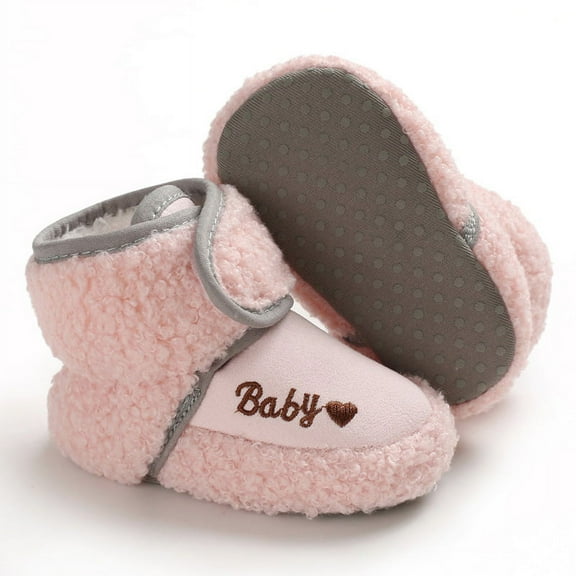 Emy Dola Newborn Baby Boy Girl Soft Fleece Booties Stay On Infant Slippers Socks Shoe Non Skid Gripper Toddler First Walkers Winter Ankle Crib Shoes 0-12M