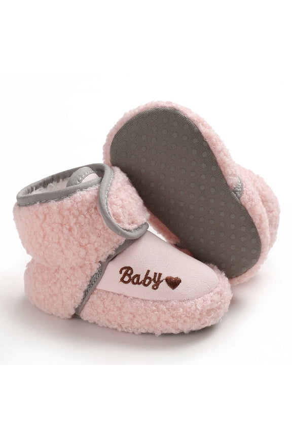 Newborn Baby Boy Girl Soft Fleece Booties Stay On Infant Slippers Socks Shoe Non Skid Gripper Toddler First Walkers Winter Ankle Crib Shoes 0-12M