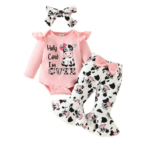 Emy Dola Newborn Baby Girl Clothes Infant Girl Outfits Long Sleeve Ruffle Letter Romper + Floral Bell Bottoms + Headband Set