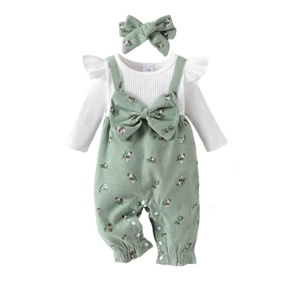 Emy Dola Newborn Baby Girl Clothes Ruffle Long Sleeve Romper One Piece Bowknot Jumpsuit Fall Winter Infant Outfits For 3-18 Months