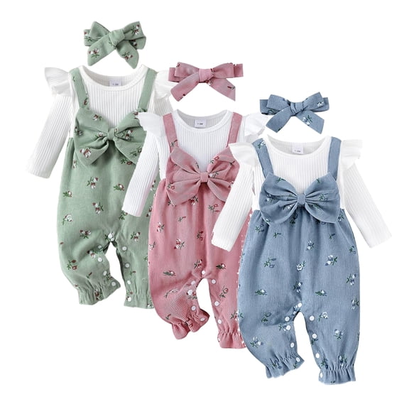 Emy Dola Newborn Baby Girl Clothes Ruffle Long Sleeve Romper One Piece Bowknot Jumpsuit Fall Winter Infant Outfits For 3-18 Months