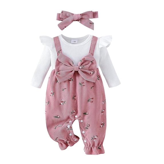 Emy Dola Newborn Baby Girl Clothes Ruffle Long Sleeve Romper One Piece Bowknot Jumpsuit Fall Winter Infant Outfits For 3-18 Months