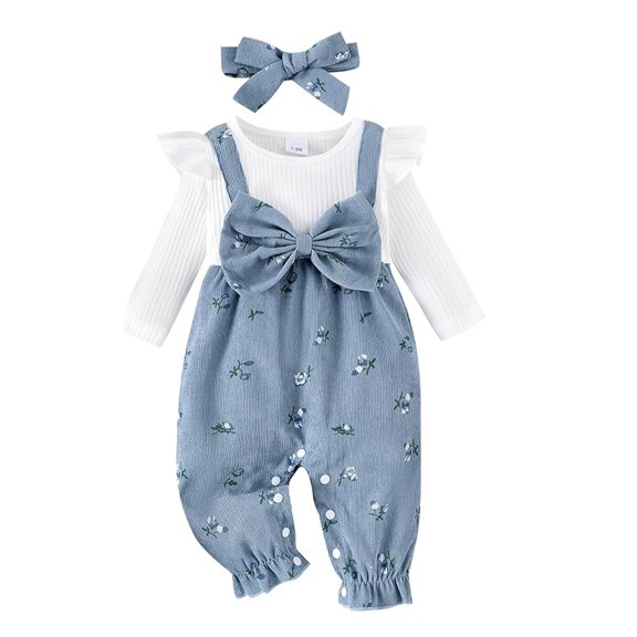 Emy Dola Newborn Baby Girl Clothes Ruffle Long Sleeve Romper One Piece Bowknot Jumpsuit Fall Winter Infant Outfits For 3-18 Months