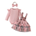 thumbnail image 1 of Emy Dola Newborn Baby Girl Fall Winter Clothes Ruffle Long Sleeve Ribbed Romper Plaid Suspender Dress Outfits with Bowknot Headband, 1 of 10