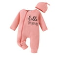 thumbnail image 1 of Emy Dola Newborn Baby Girl Ribbed Romper with Mittens Cuffts Infant Boy Long Sleeve Jumpsuit + Hat 2Pcs Coming Home Outfit, 1 of 10