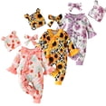 thumbnail image 1 of Emy Dola Newborn Girls Floral One-piece Outfit Baby Girl Flared Sleeves Romper Ruffles Jumpsuit+Headband+Hat 3PCS Baby Girl Coming Home Outfit, 1 of 7