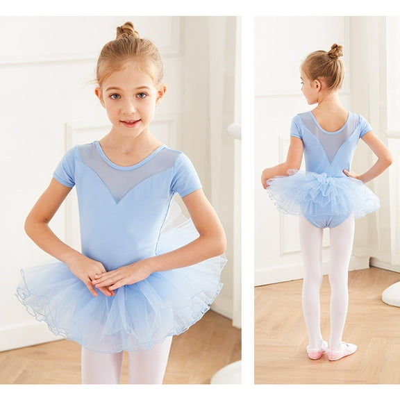Emy Dola Short Sleeve Ballet Leotards for Girls Toddler Mesh Leotard with Tutu Skirt Toddler Kids Ballerina Dance Tutu Dress