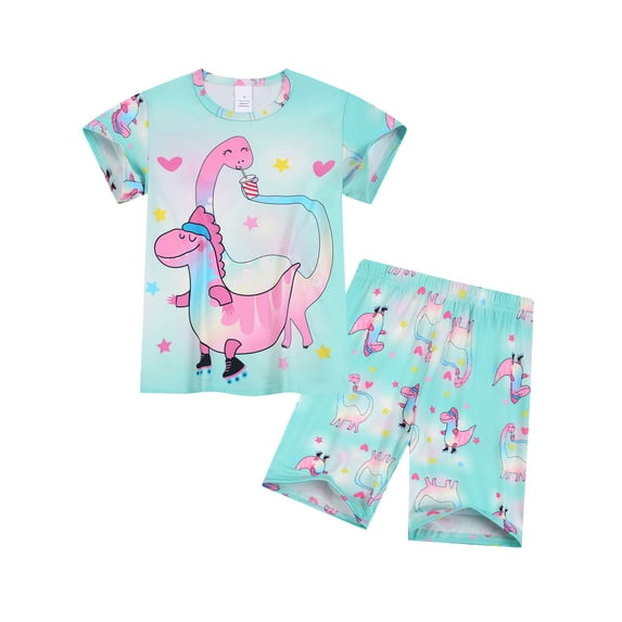 Emy Dola Summer Pajamas for Little Girls Cartoon Unicorn PJS Set 2Pcs Toddler Short Sleeve Jammies Set For 3-8 Years Child