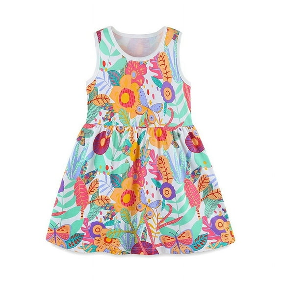 Emy Dola Toddler Dresses Girls Summer Fruit Print Sundress Casual Sleeveless A-Line Playwear Cotton Dress 2-8 Years