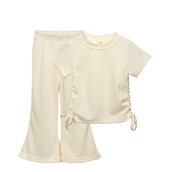 Emy Dola Toddler Girl Clothes 2 Piece Outfits Side Adjustable Drawstrings Short Sleeve Tops and Flare Leggings Pant Set 2-8T