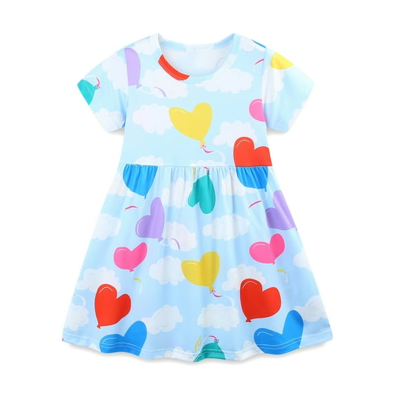 Emy Dola Toddler Girl Summer Short Sleeve Dress For 2-8 Years Kids Casual Playwear Rainbow Print Easter Dresses