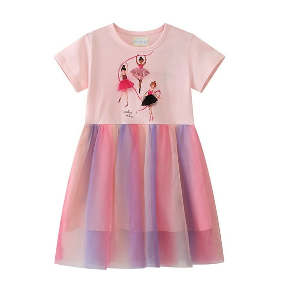 Emy Dola Toddler Girl's Casual Short Sleeve Tutu Skater Princess Tulle Dress 2-7T Kids Easter Party Dresses - 1Pcs Dancegirl