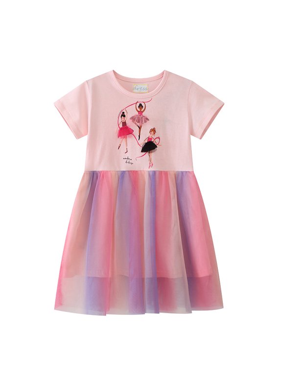 Toddler Girl's Casual Short Sleeve Tutu Skater Princess Tulle Dress 2-7T Kids Easter Party Dresses - 1Pcs Dancegirl