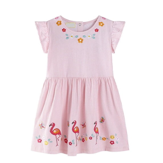 Emy Dola Toddler Girl's Dresses Easter Cotton Ruffle Sleeve Jersey Dress 2-8 Years A-Line Embroidery Casual Summer Sundress