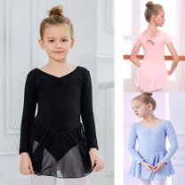 Emy Dola Toddler Girls Long Sleeve Ballet Leotards Dance Dress Back Bowknot Tight Gymnastic Ballerina Tutu Dress Outfit 3-12T