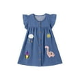 thumbnail image 1 of Emy Dola Toddler Girls Ruffle Sleeve Denim Dresses 2-7 Years Child Cotton Easter Summer Cartoon Appliques Sundress, 1 of 8