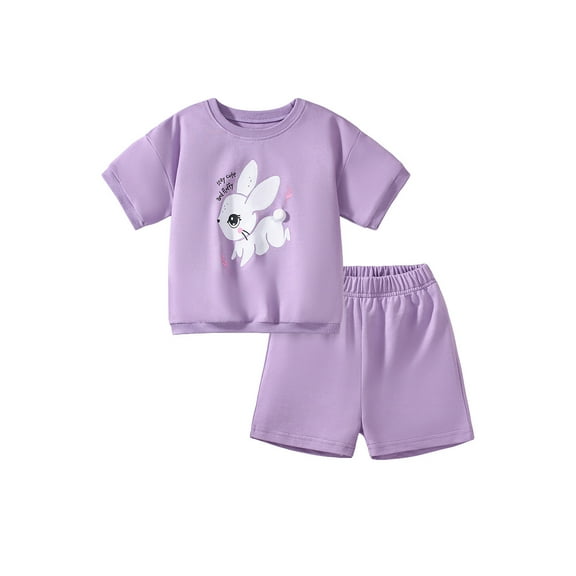 Emy Dola Toddler Girls Short Sleeve Outfits 2pcs 2-7 Years Kids Bunny Graphic Casual Outfits Easter Crop T-shirt   Shorts Set