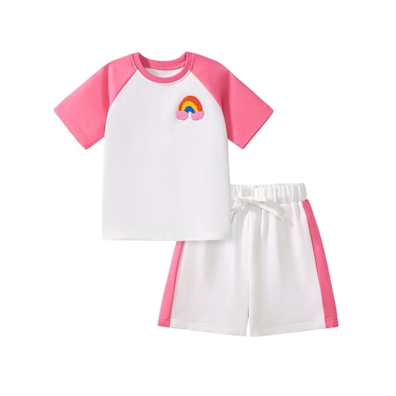Emy Dola Toddler Girls Summer Activewear Outfits 2pcs Short Sleeve Shorts Set Kids Casual T-shirt and Shorts Set