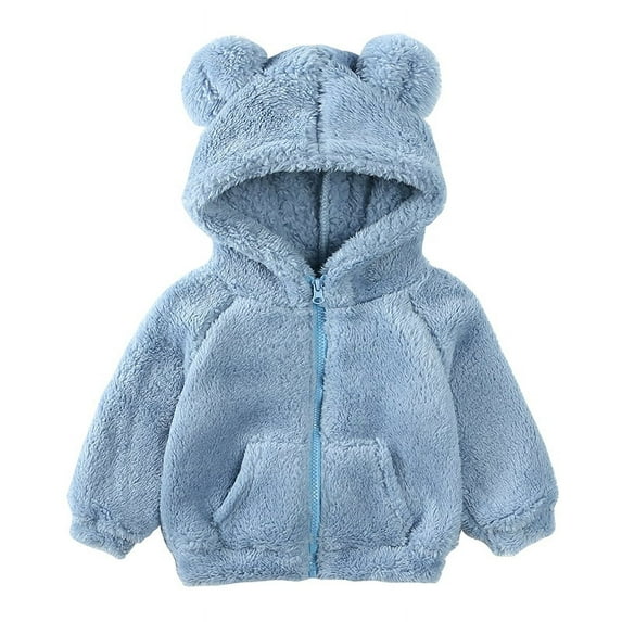 Emy Dola Toddler Kids Fleece Hooded Jacket Coat with Ears Zipper Lightweight Long Sleeve Thick Warm Outerwear For 1-7 Years Boy Girls