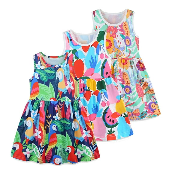 Emy Dola Toddler Sleeveless Dresses Girls Summer Animal Floral Print Sundress Casual A-Line Playwear Cotton Dress 2-8 Years