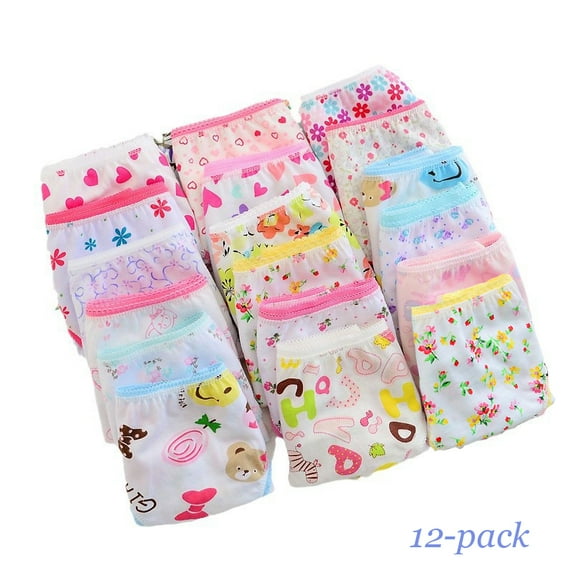 Emy Dola Toddler Soft Cotton Underwear Baby Panties Little Girls' 12-Pack Assorted Briefs-Random Cartoon and Floral