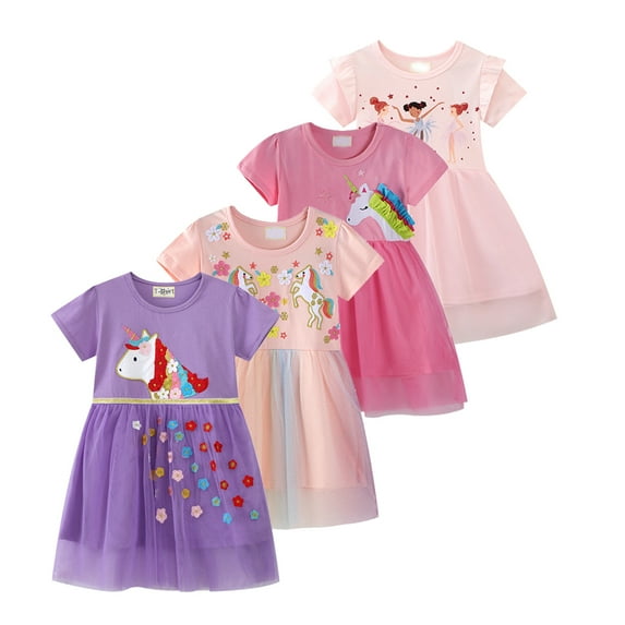 Emy Dola Toddler Tutu Dress Girls Ruffle Tulle Dresses Summer Party Princess Embroidery Unicorn Sundress for 2-7Y