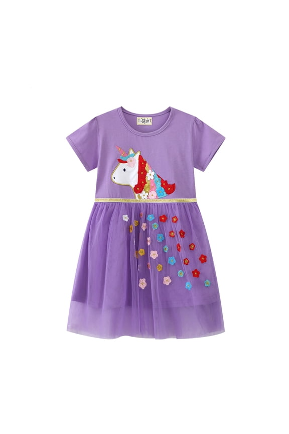 Toddler Tutu Dress Girls Ruffle Tulle Dresses Summer Party Princess Embroidery Unicorn Sundress for 2-7Y