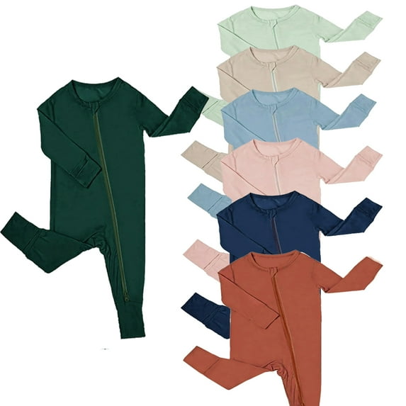 Emy Dola Unisex Baby Bamboo Viscose Pajamas Rompers with Mitten Cuffs Infant Boys Girls 2-way Zippers Long Sleeve Sleepwear One-piece