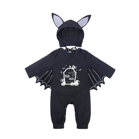 Emy Dola Unisex Baby Halloween Bat Wings Romper with Hat Set 3-24M Newborn Infant Cotton Skeleton Spider Graphic Jumpsuit Outfits