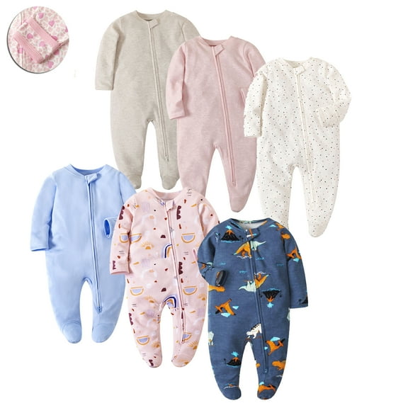 Emy Dola Unisex Baby One Piece Romper Soft Cotton Zipper Footed Jumpsuit for 0-12 Month Infant Boy Girls Bodysuit With Mitten Cuff