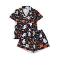 thumbnail image 1 of Emy Dola Women Halloween Silk Pajamas Sets 2 Piece Button-Down Satin Sleepwear Ghost Pumpkin Skull Print Short Sleeve Loungewear S-2XL, 1 of 7