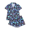 thumbnail image 1 of Emy Dola Women Halloween Silk Pajamas Sets 2 Piece Button-Down Satin Sleepwear Ghost Pumpkin Skull Print Short Sleeve Loungewear S-2XL, 1 of 7