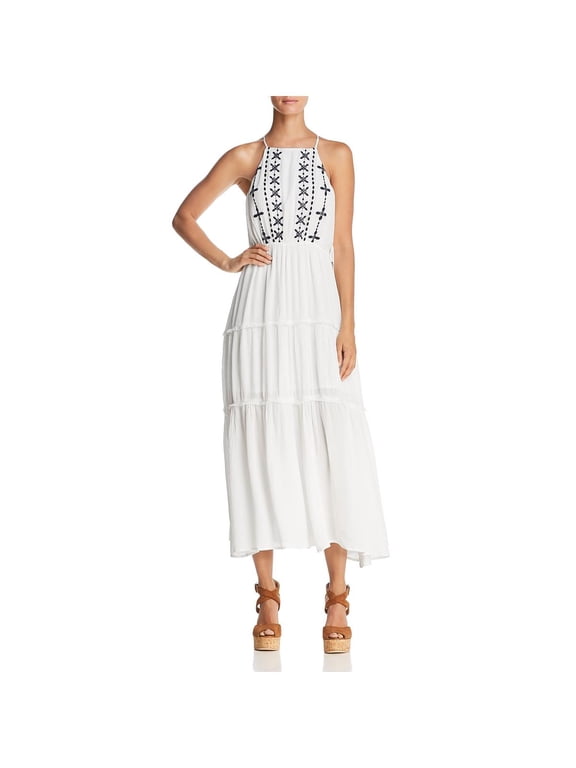 En Crme Womens Lace-Up Halter Midi Dress Ivory XS