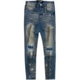 thumbnail image 1 of En Noir Men's Paint Splatter Rip & Repair Distressed Skinny Fit Denim Jeans (31, Dirty Indigo), 1 of 5