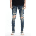 thumbnail image 1 of En Noir Men's Paint Splatter Rip & Repair Distressed Skinny Fit Denim Jeans (40, Vintage Indigo), 1 of 4