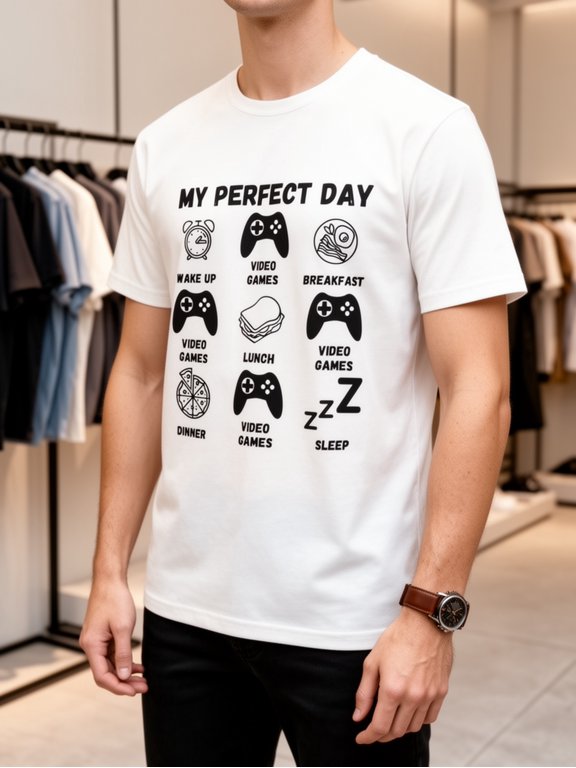 En'S Summer Breathable Casual Gamer'S Perfect Day Graphic Tee - Loose Trendy Short Sleeve