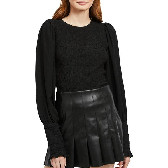 En Saison Womens Smocked Crewneck Blouse